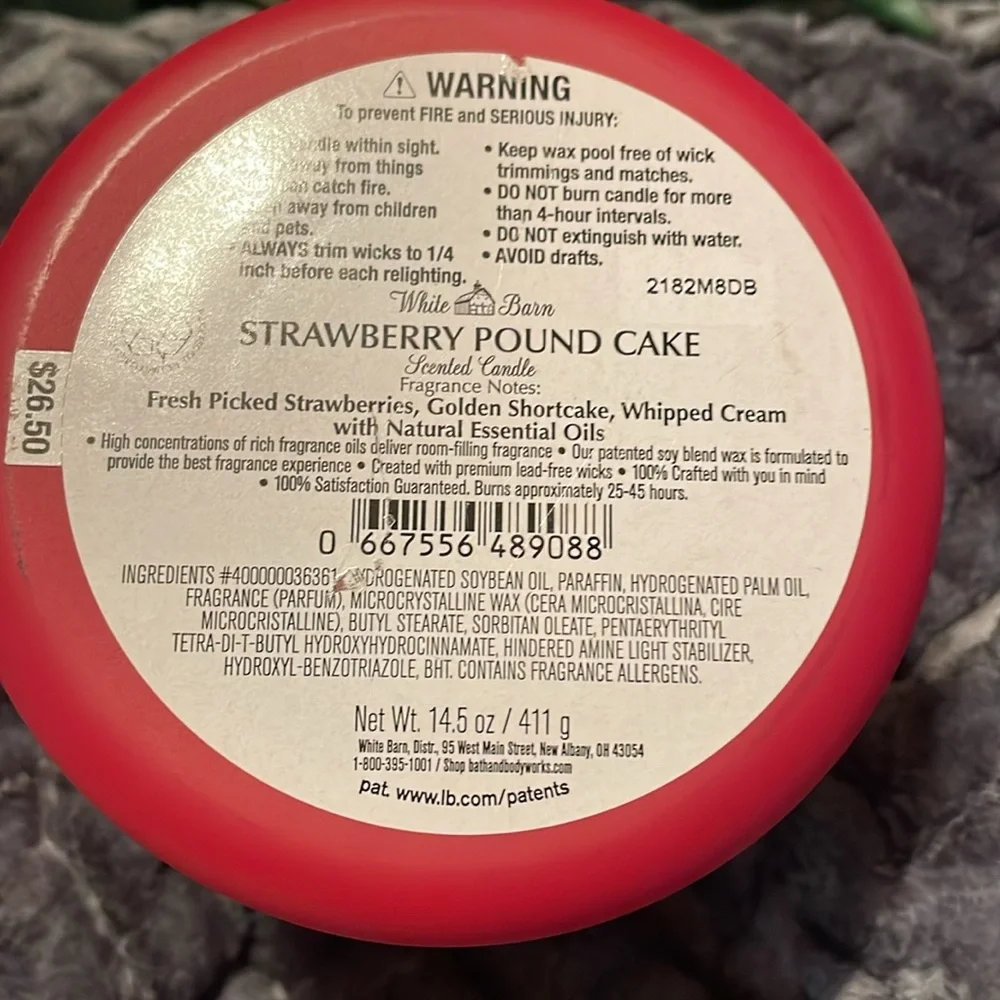 New Bath & Body GIFTABLE~STRAWBERRY 🍓POUND CAKE 3 Wick Clean Burning Candle Hmmm